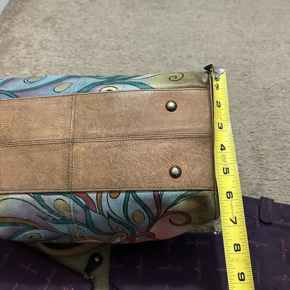 Anuschka Hand Painted Satchel Peacock Leather With Pouches *Blemishes